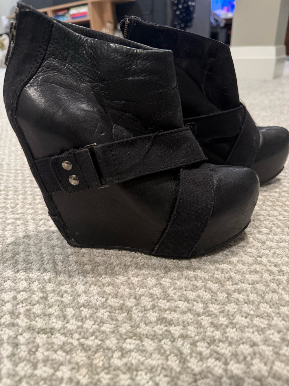 ALDO Black Wedge Ankle Boots with Wrap Strap